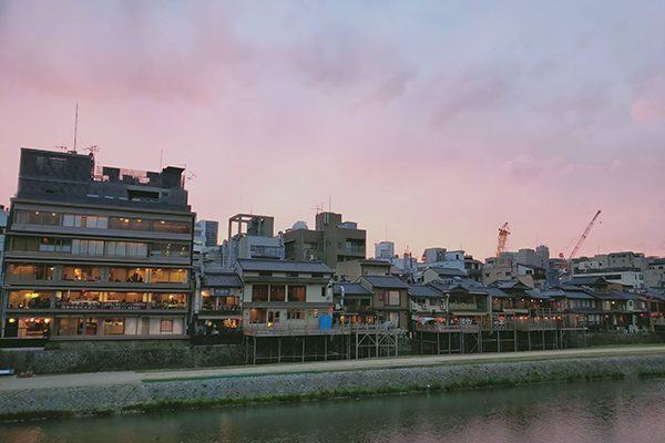 Sunset on kamogawa river on kyoto night tour