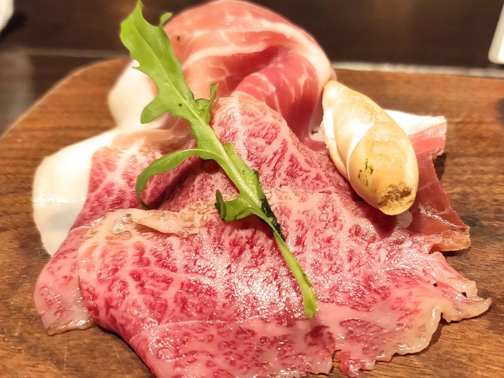 Thinly sliced wagyu beef